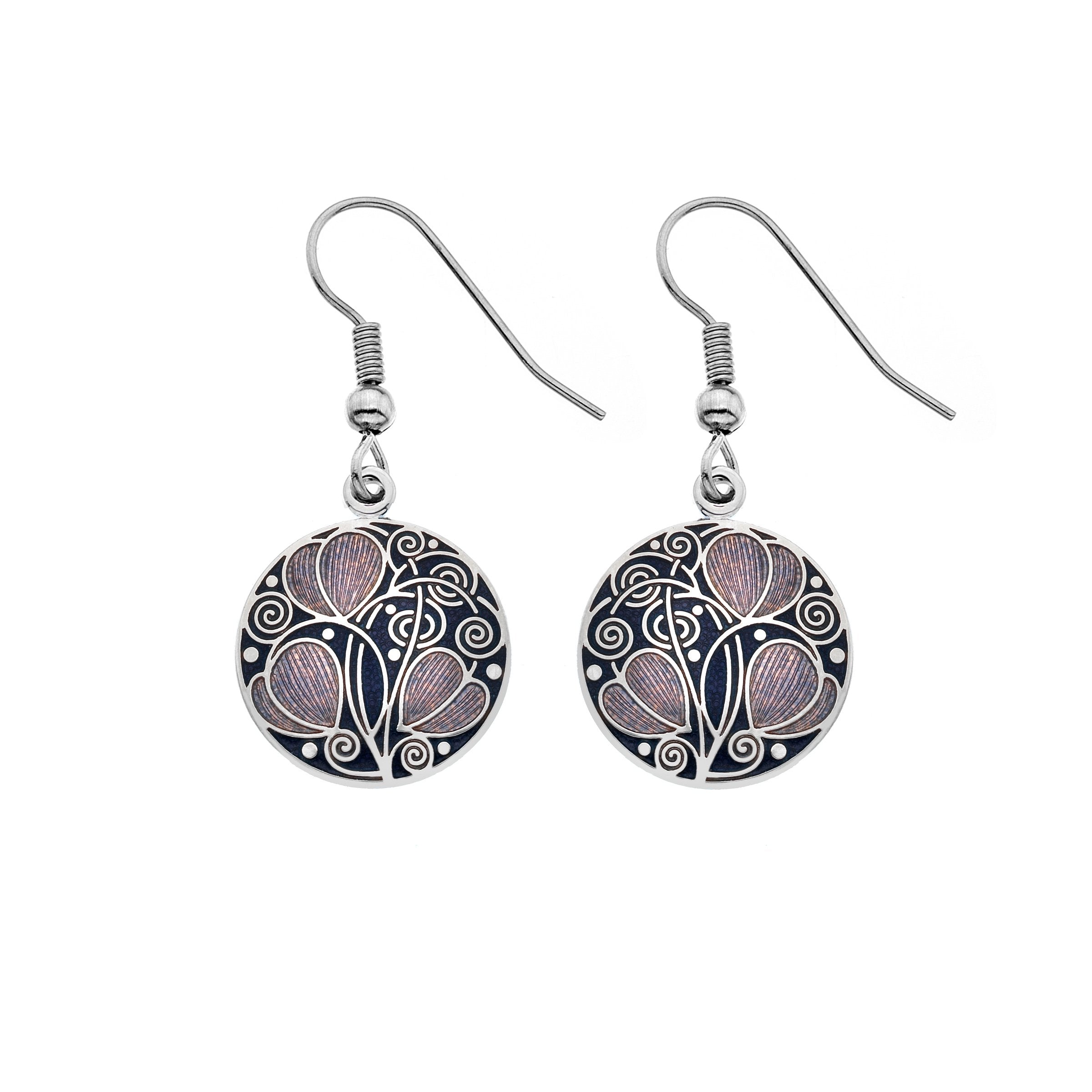 Purple Mackintosh Leaves and Coils Earrings